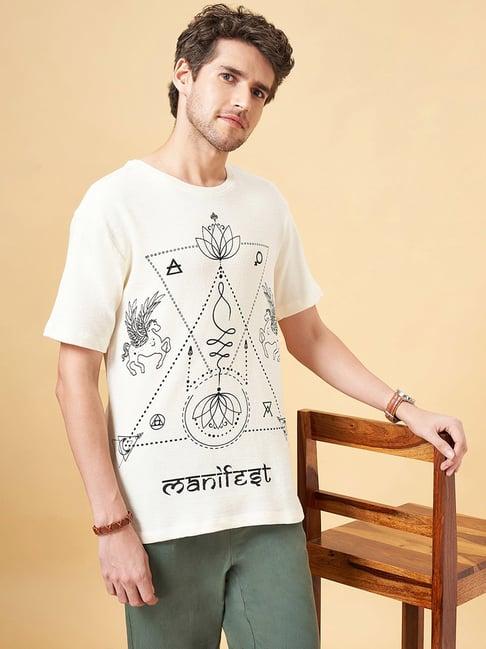 7 alt by pantaloons off white relaxed fit graphic print t-shirt