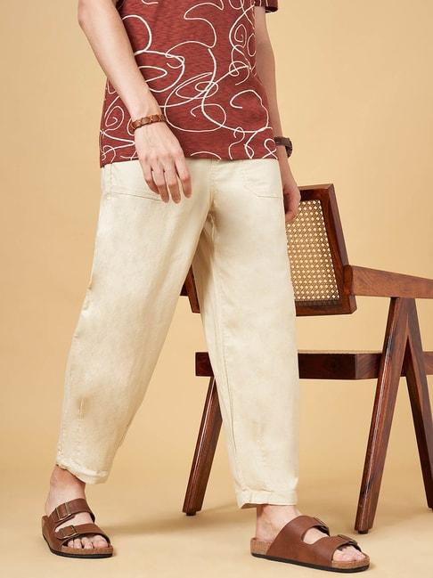 7 alt by pantaloons off white relaxed fit trousers