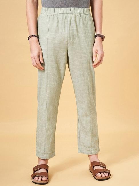 7 alt by pantaloons sage green cotton comfort fit texture trousers
