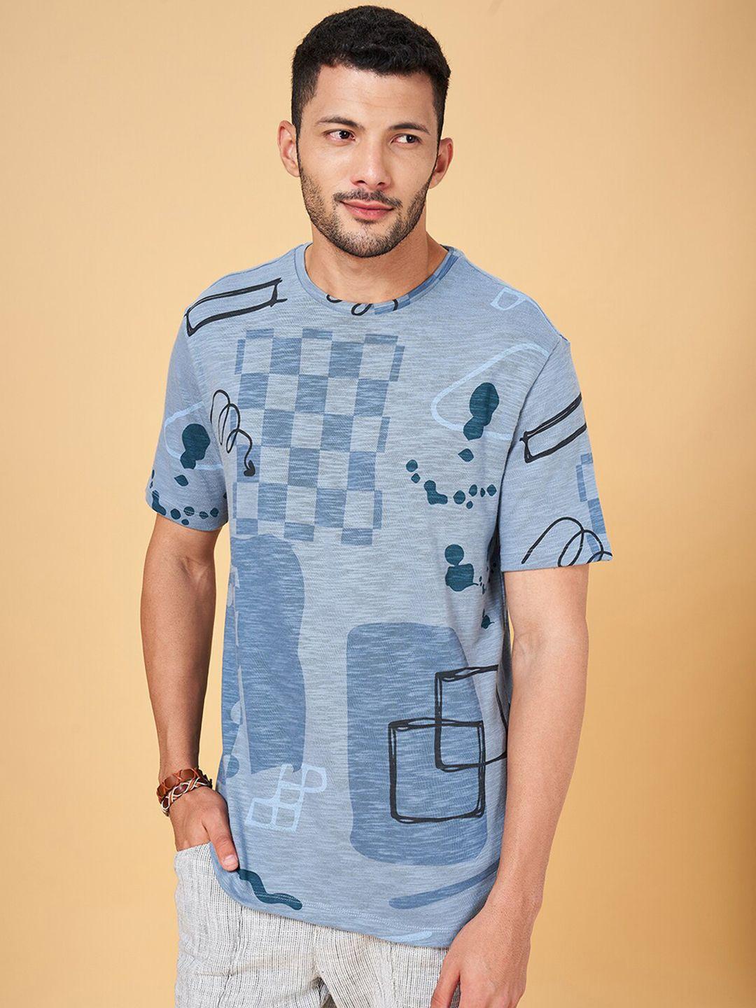 7 alt by pantaloons abstract printed round neck pure cotton relaxed fit t-shirt