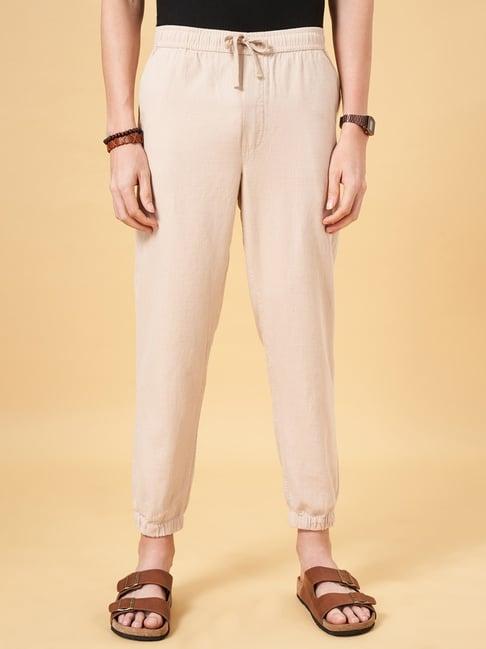 7 alt by pantaloons beige cotton comfort fit jogger pants