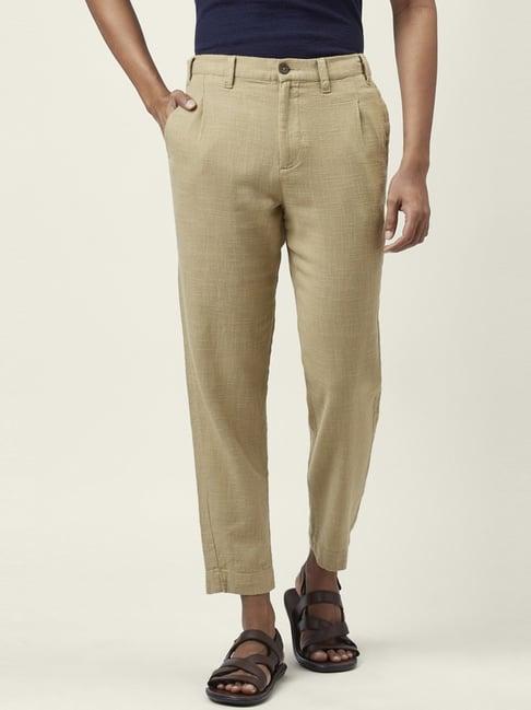 7 alt by pantaloons beige cotton comfort fit trousers