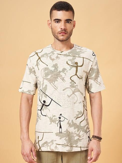 7 alt by pantaloons beige cotton relaxed fit printed t-shirt