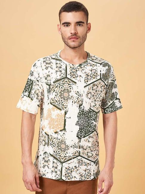 7 alt by pantaloons beige cotton relaxed fit printed t-shirt