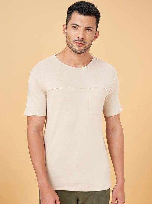 7 alt by pantaloons beige cotton slim fit t-shirt