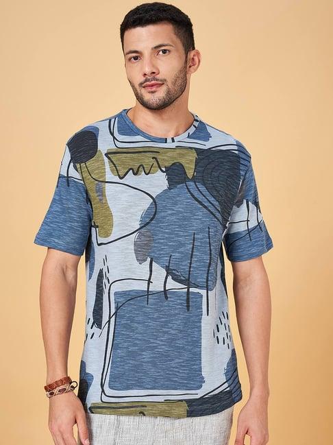 7 alt by pantaloons blue cotton relaxed fit printed t-shirt