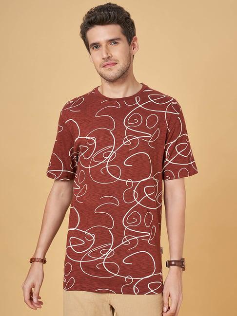 7 alt by pantaloons coffee cotton relaxed fit printed t-shirt