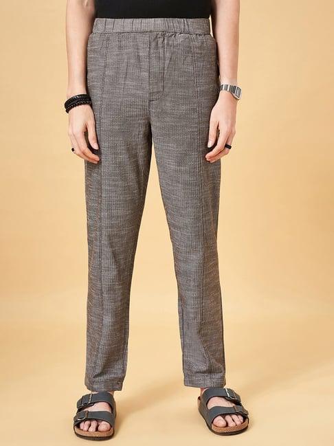 7 alt by pantaloons dark olive cotton comfort fit texture trousers
