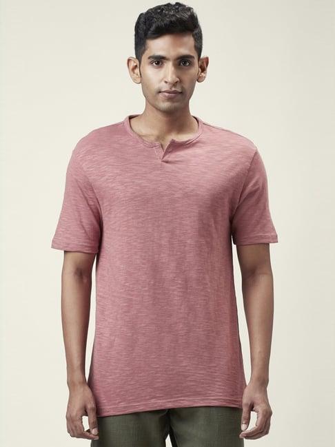 7 alt by pantaloons dusty pink cotton relaxed fit texture t-shirt