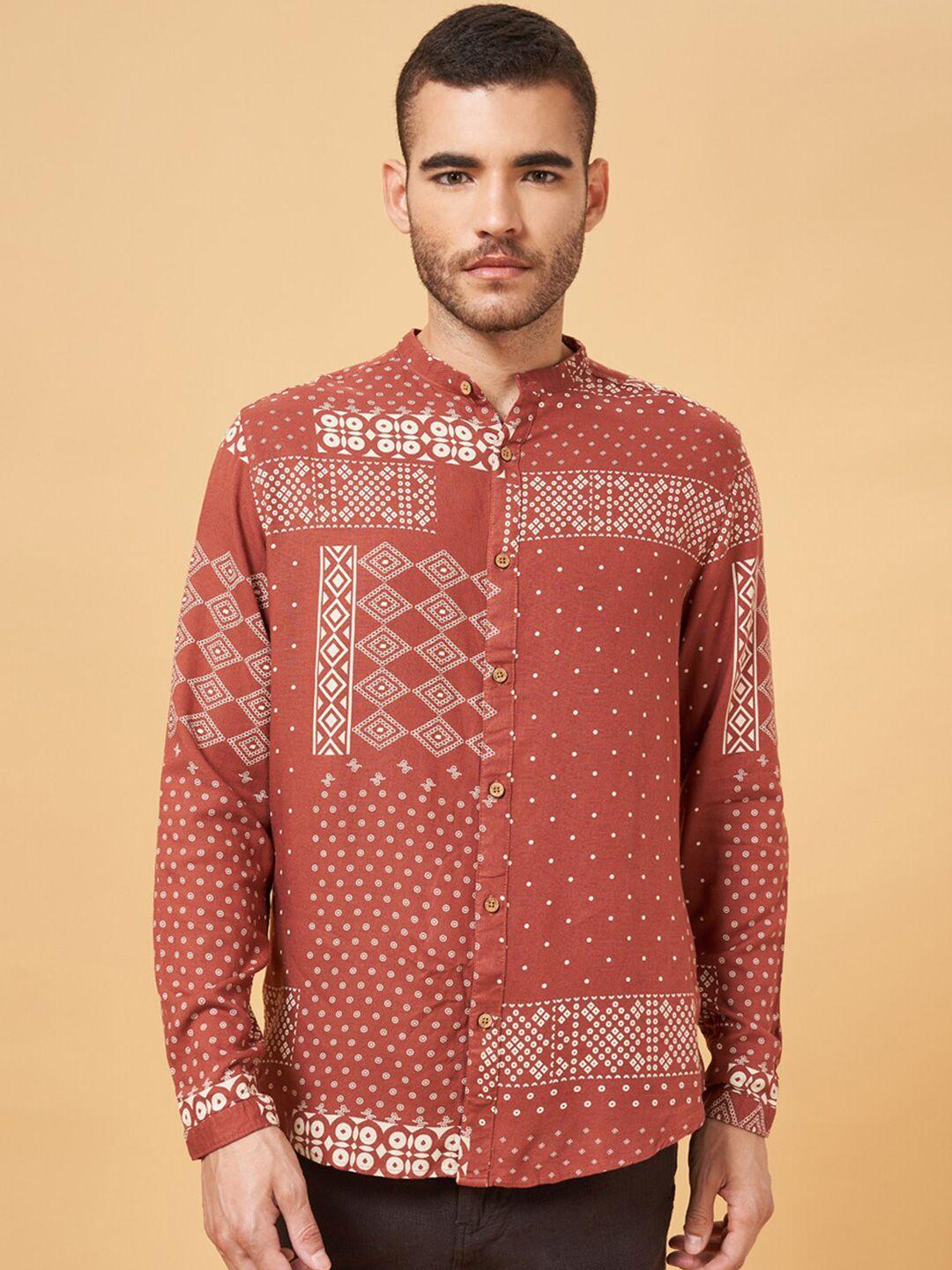 7 alt by pantaloons geometric printed mandarin collar casual shirt