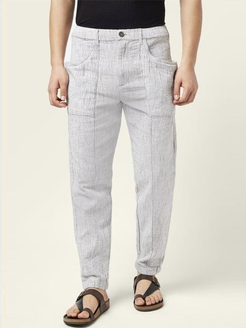 7 alt by pantaloons grey cotton comfort fit striped trousers