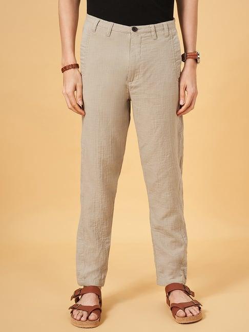 7 alt by pantaloons hemp cotton regular fit self pattern trousers