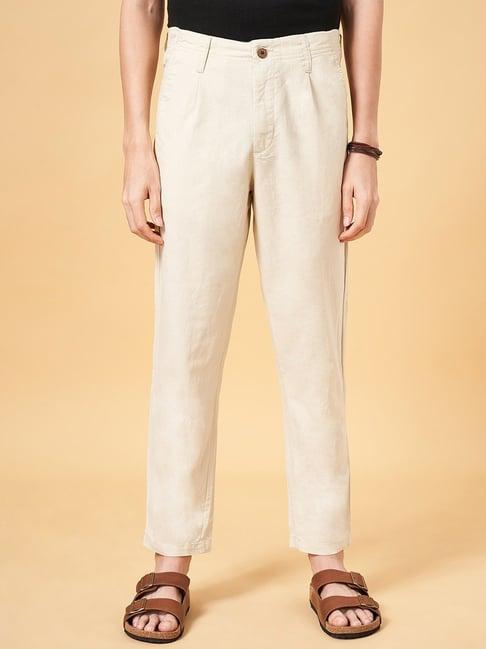 7 alt by pantaloons light beige cotton comfort fit trousers