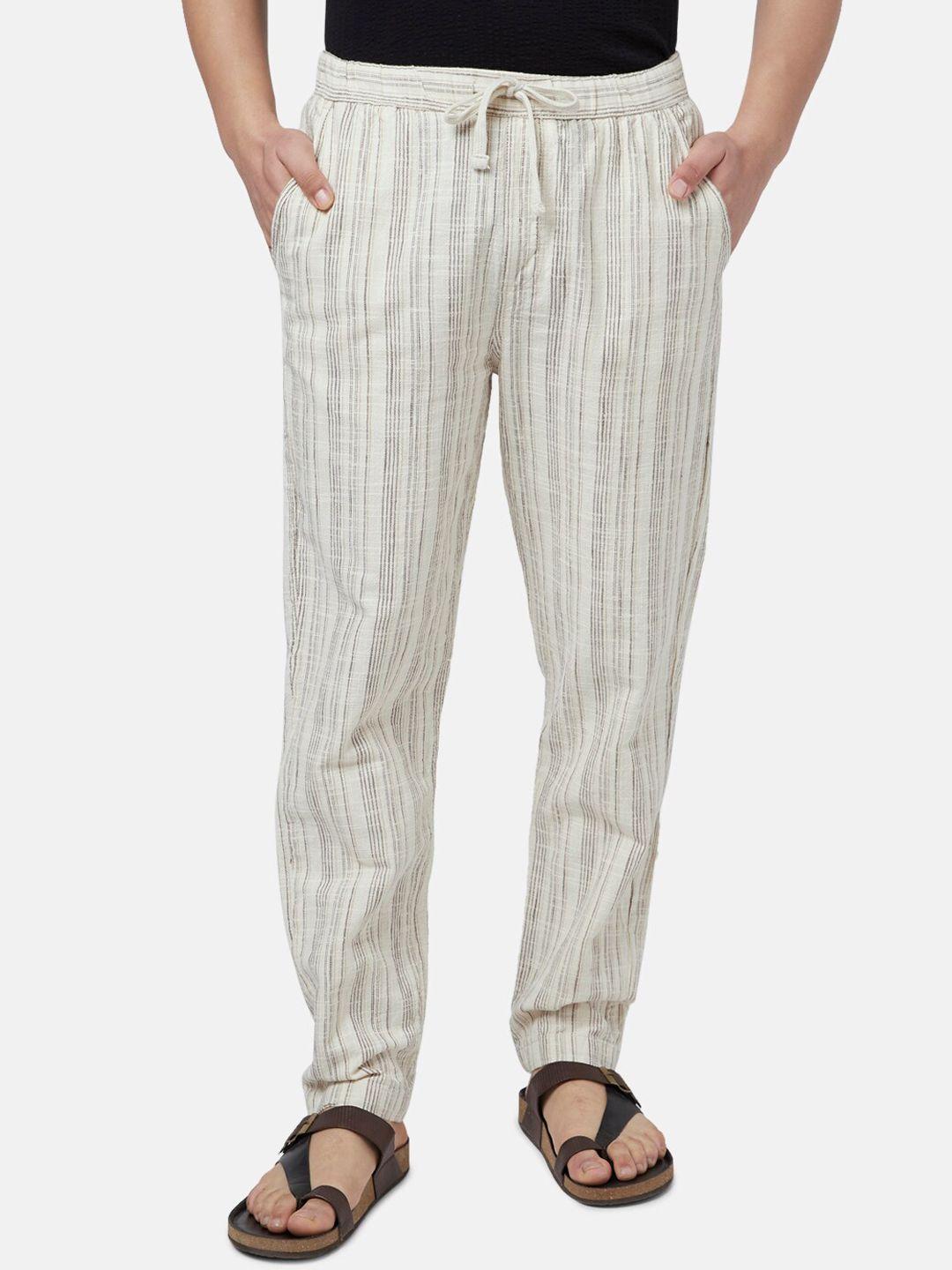 7 alt by pantaloons men striped mid rise cotton trousers