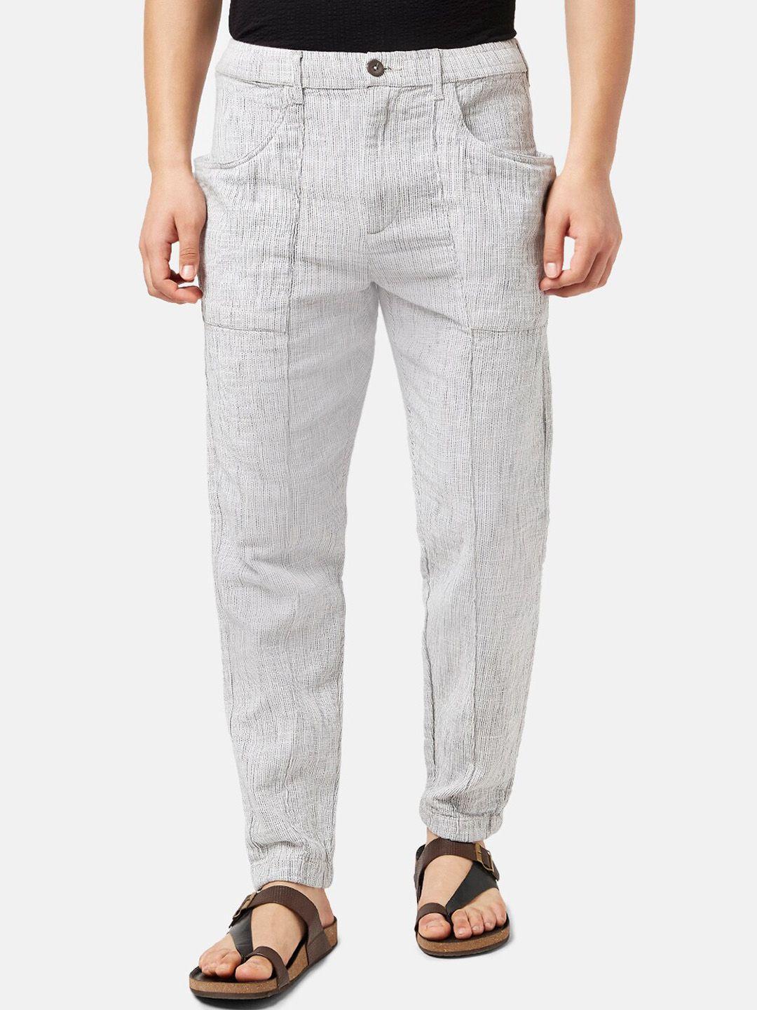 7 alt by pantaloons men striped mid-rise cotton trousers