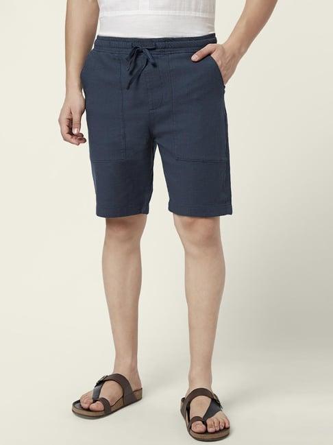 7 alt by pantaloons navy cotton slim fit shorts