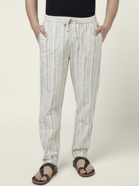 7 alt by pantaloons off white cotton comfort fit striped trousers