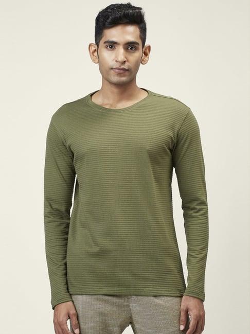 7 alt by pantaloons olive cotton slim fit self pattern t-shirt