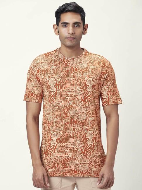 7 alt by pantaloons rust cotton relaxed fit printed t-shirt