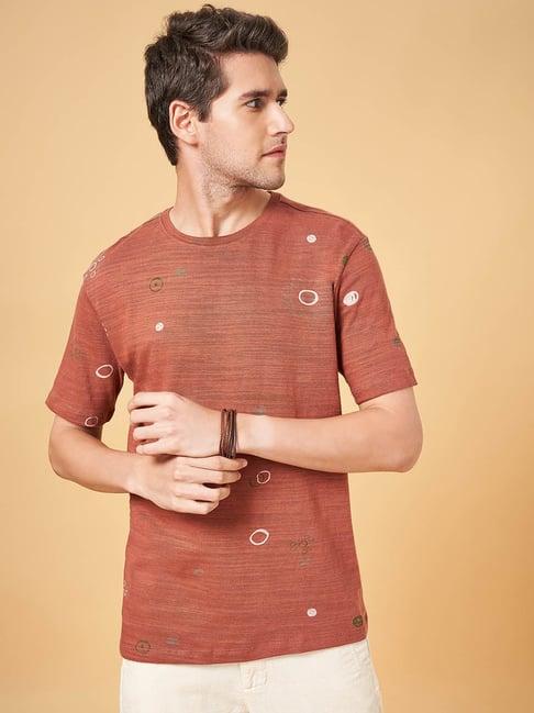 7 alt by pantaloons rust cotton relaxed fit printed t-shirt