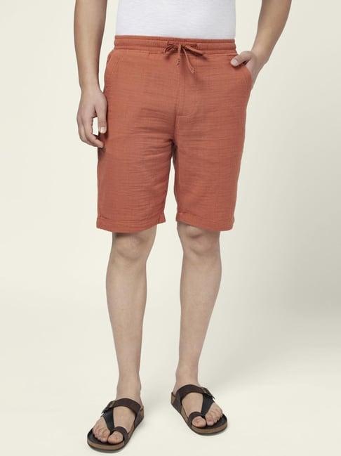 7 alt by pantaloons rust cotton slim fit texture shorts