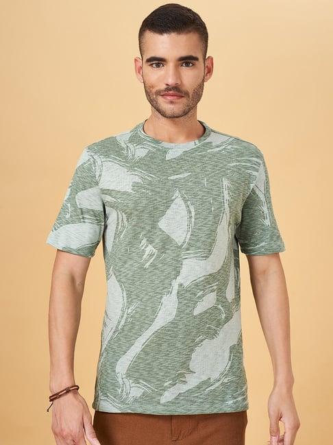 7 alt by pantaloons sage green cotton relaxed fit printed t-shirt