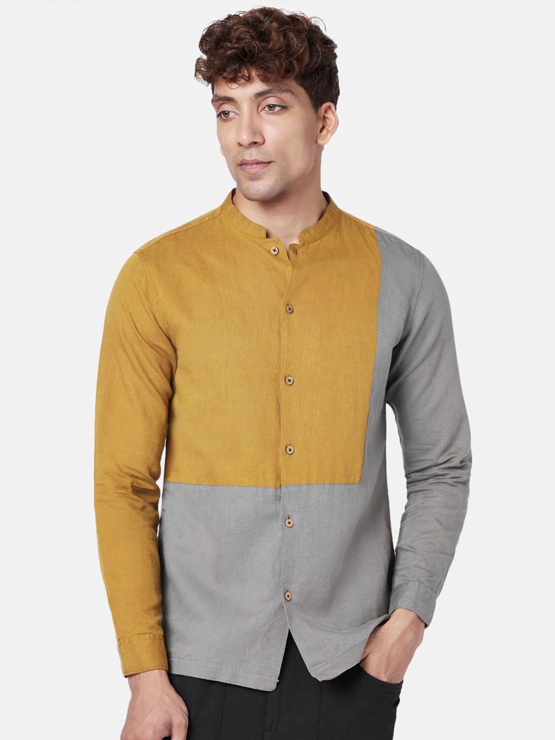 7 alt by pantaloons slim fit colourblocked cotton linen casual shirt