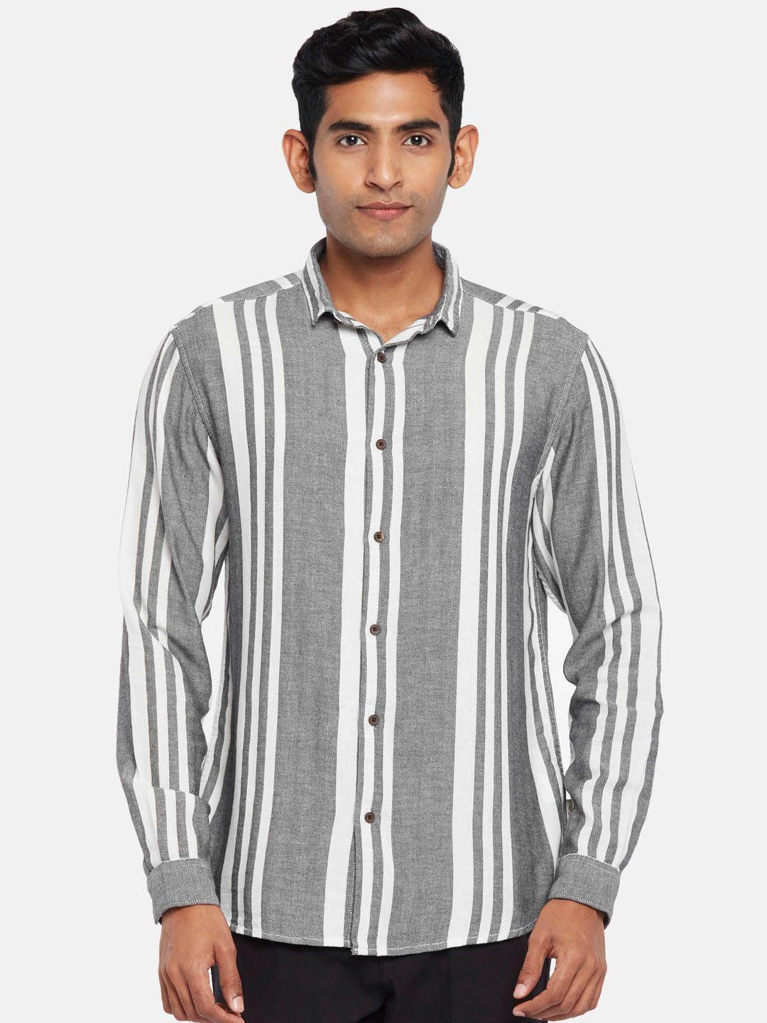 7 alt by pantaloons slim fit striped cotton casual shirt