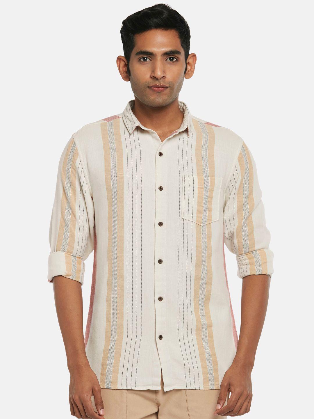 7 alt by pantaloons slim fit vertical striped casual cotton shirt