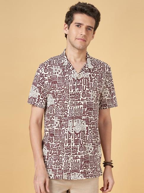 7 alt by pantaloons wine cotton slim fit printed shirt