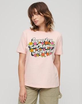 70's floral script logo print crew-neck t-shirt