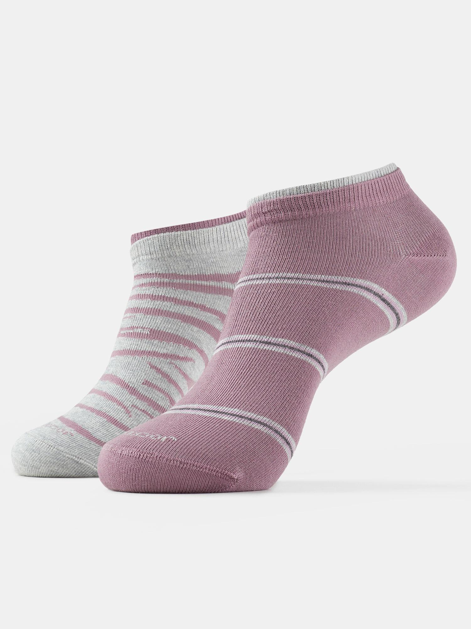 7480 women compact cotton low show socks - grey melange and grapeade (pack of 2)