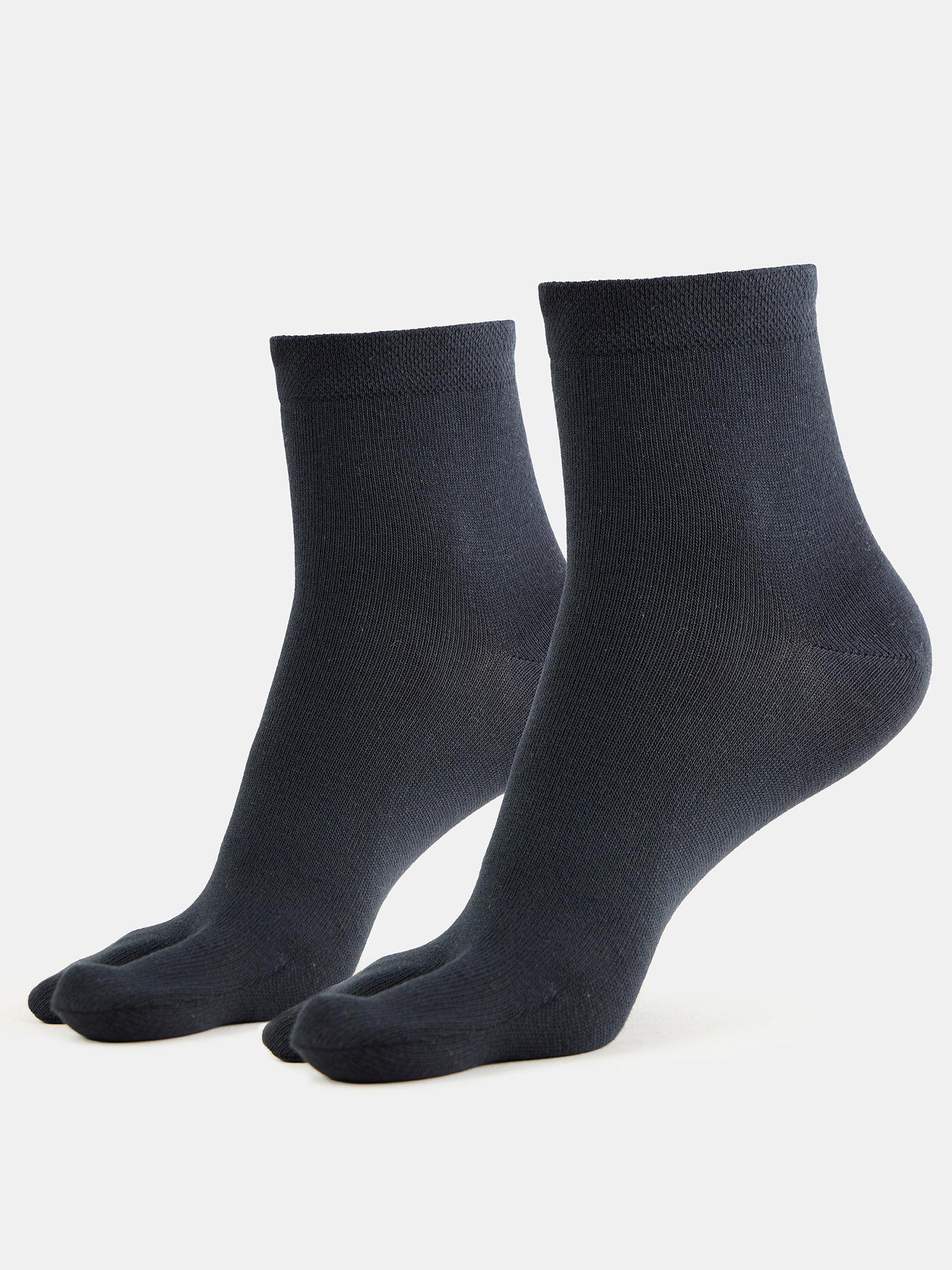 7487 womens compact cotton stretch toe socks - black (pack of 2)