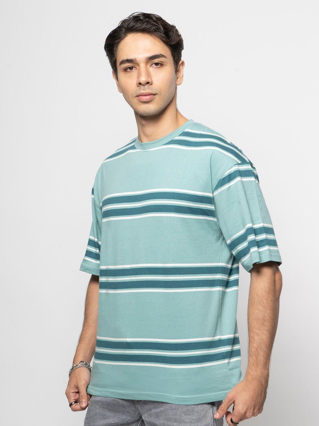 7shores men blue striped high neck pockets t-shirt