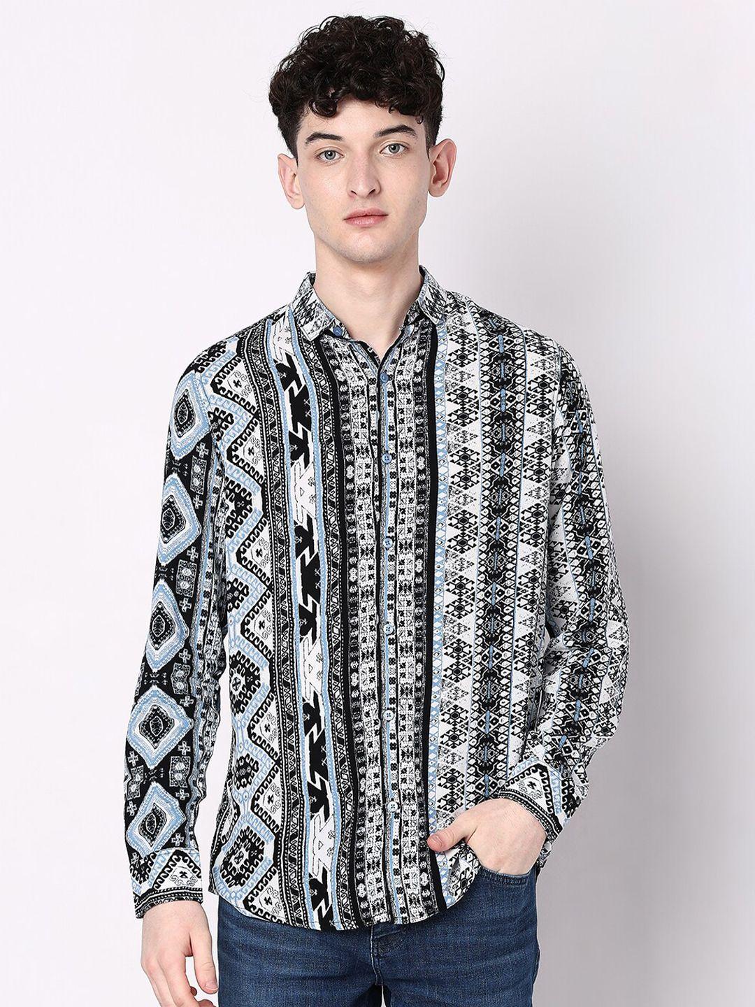 7shores classic abstract printed spread collar casual shirt