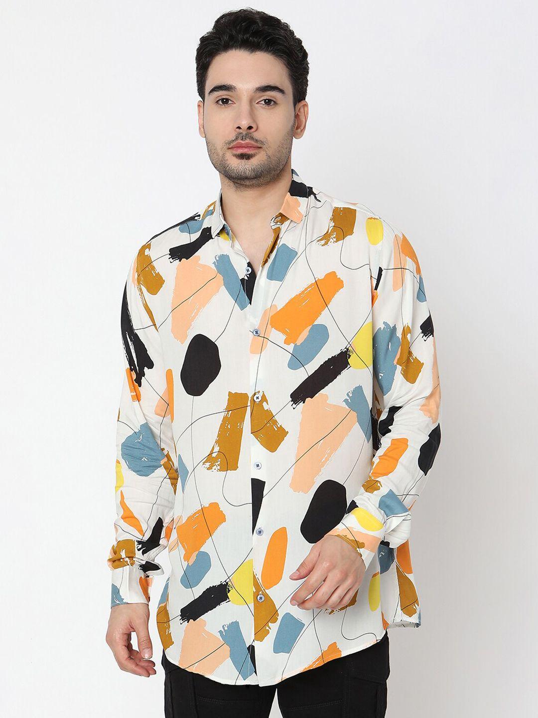 7shores classic abstract printed spread collar casual shirt