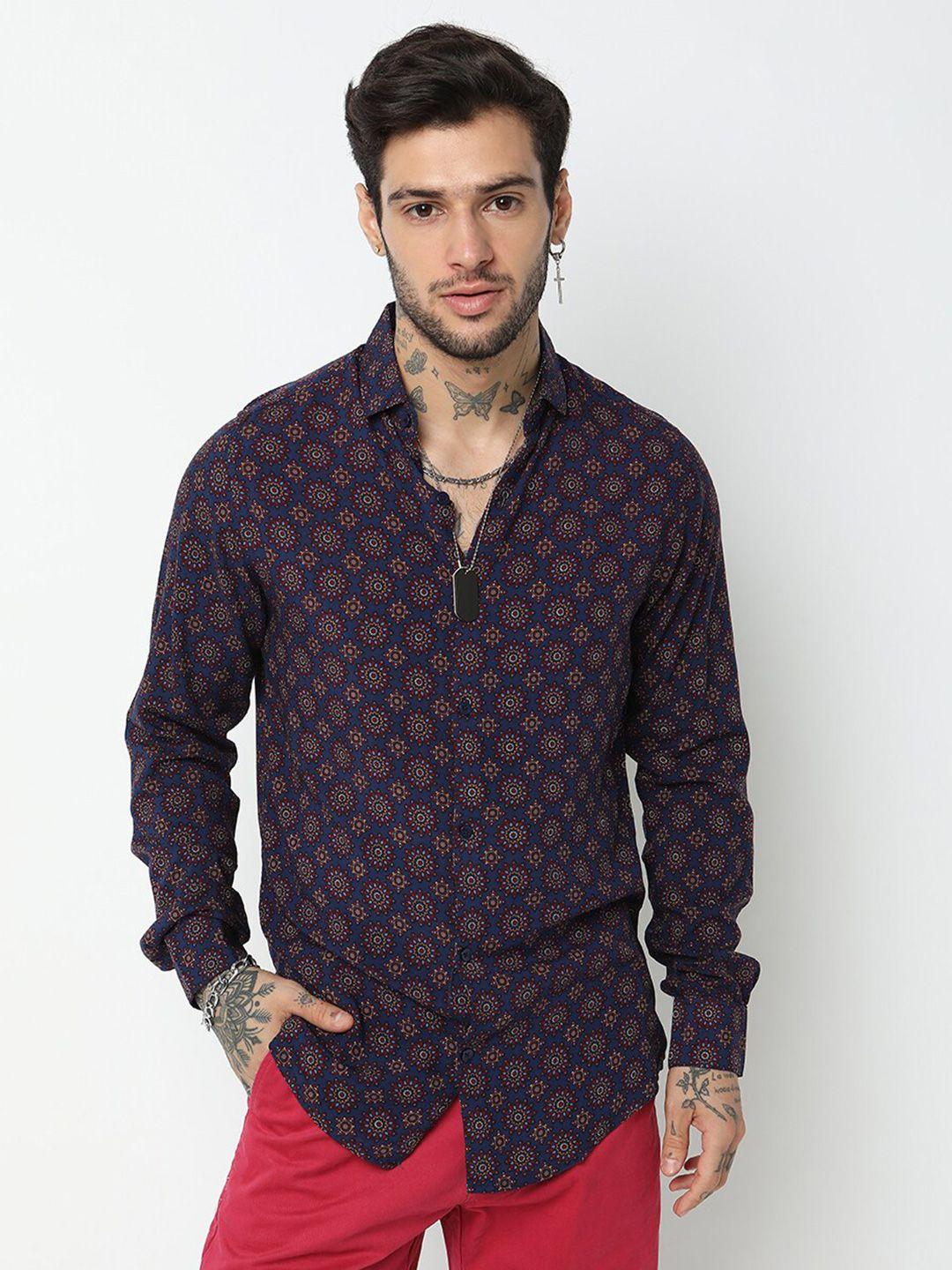 7shores classic fit ethnic printed spread collar casual shirt