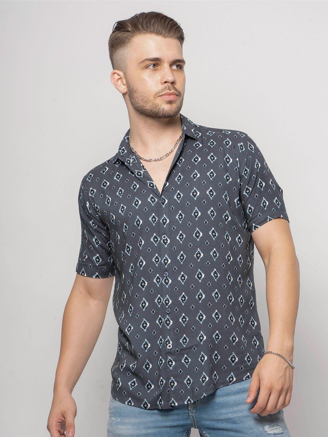 7shores classic fit geometric printed spread collar casual shirt