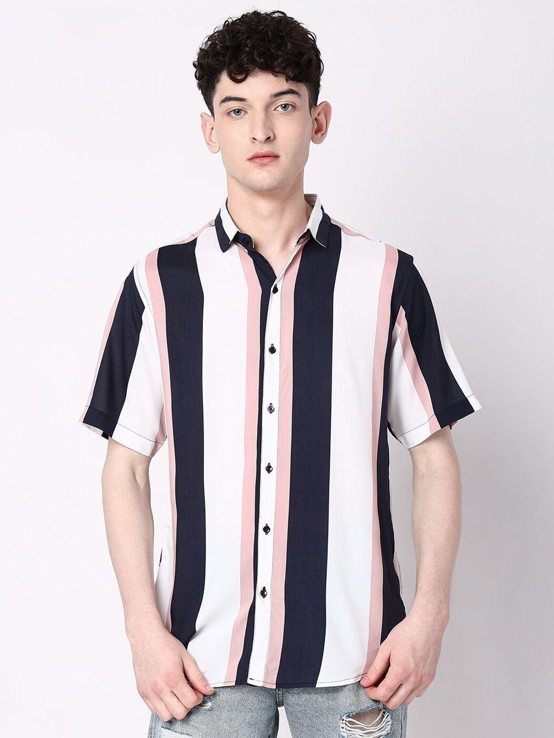 7shores classic vertical striped spread collar casual shirt