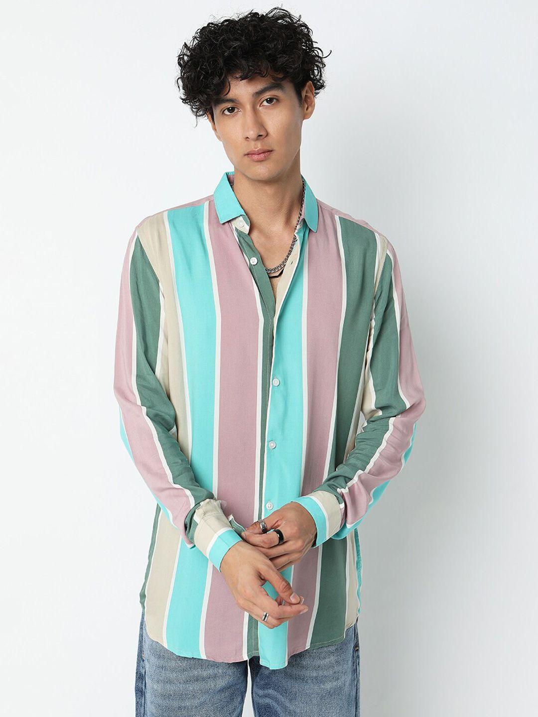 7shores classic vertical striped spread collar casual shirt