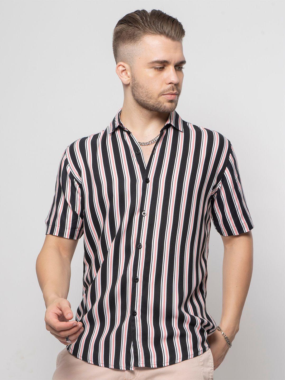 7shores men black classic opaque striped casual shirt