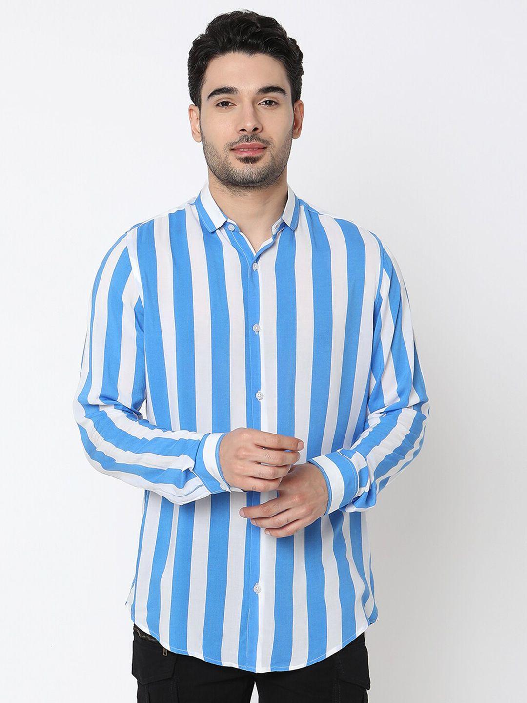 7shores men blue classic opaque striped casual shirt
