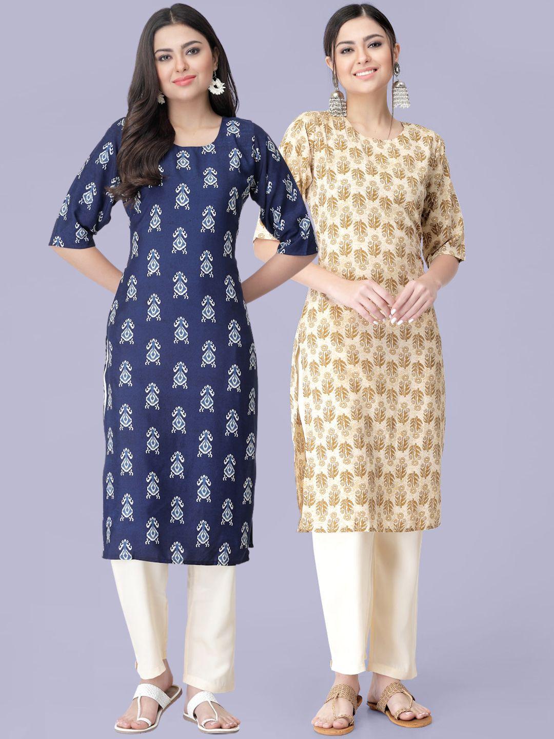 7threads pack of 2 printed kurta with trousers
