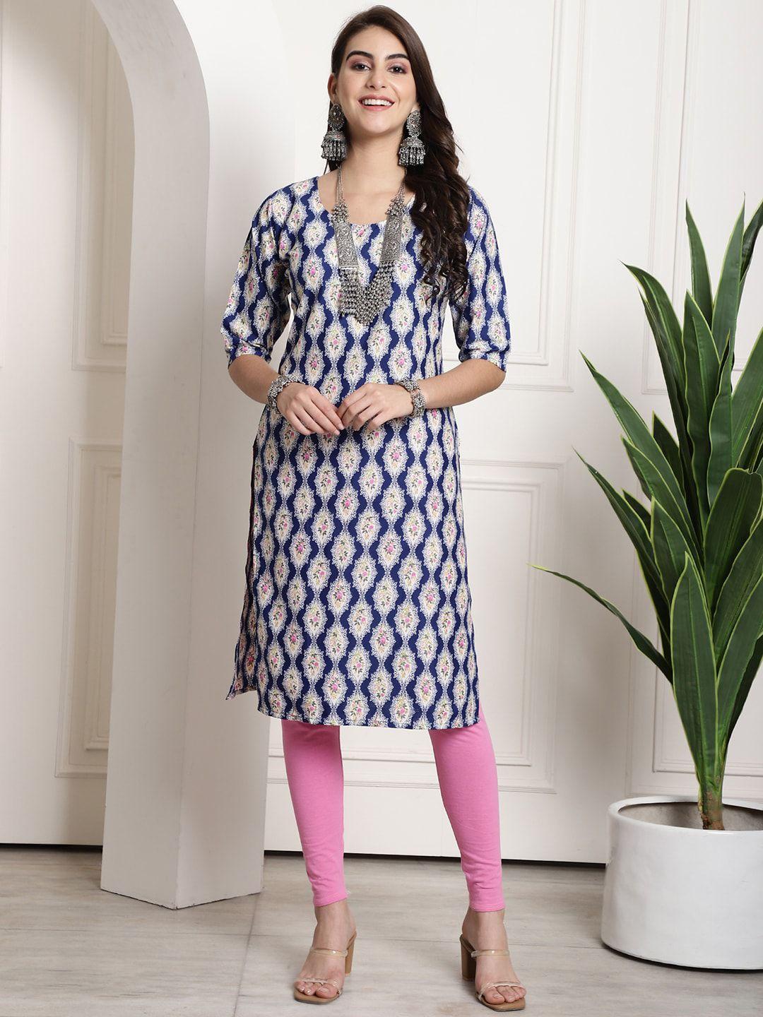 7threads ethnic motifs printed crepe straight kurta