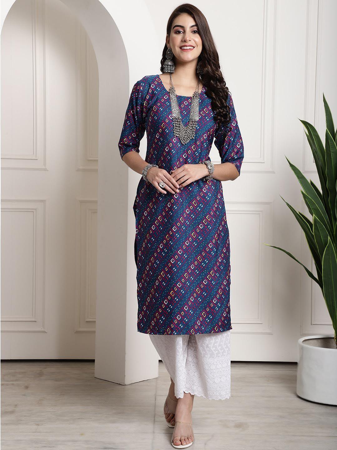 7threads geometric printed crepe straight kurta