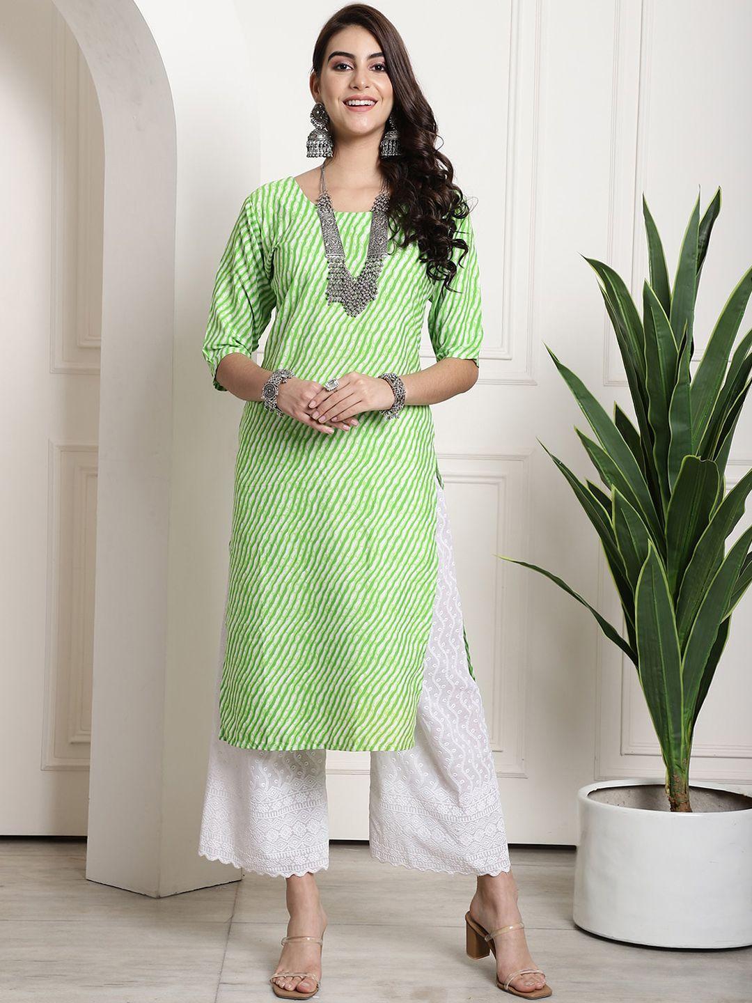 7threads leheriya printed round neck straight kurta