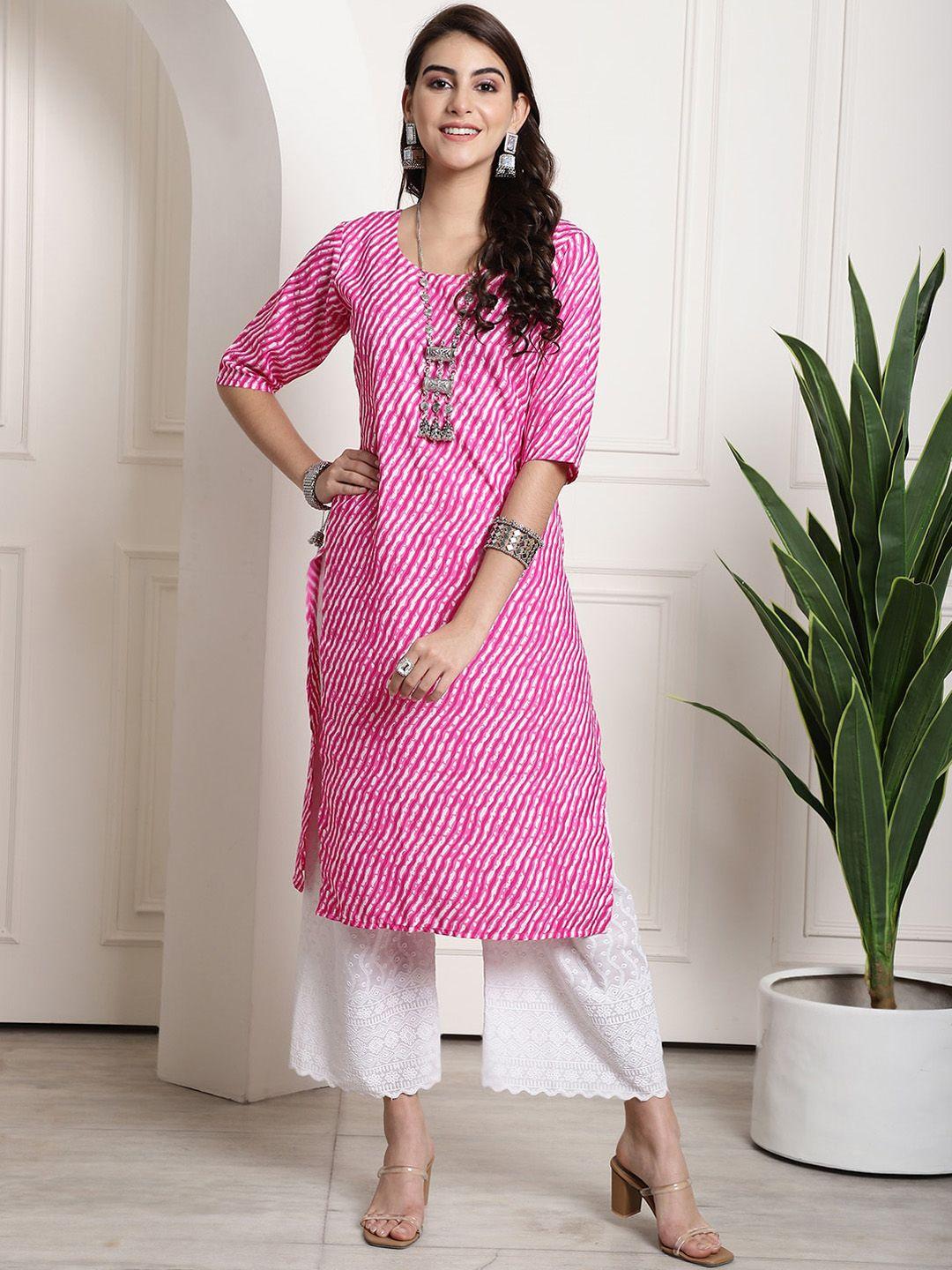 7threads leheriya printed round neck straight kurta