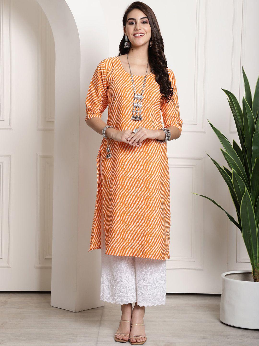 7threads leheriya printed straight kurta