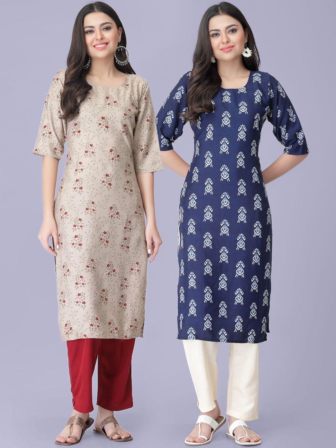 7threads pack of 2 printed kurta with trousers