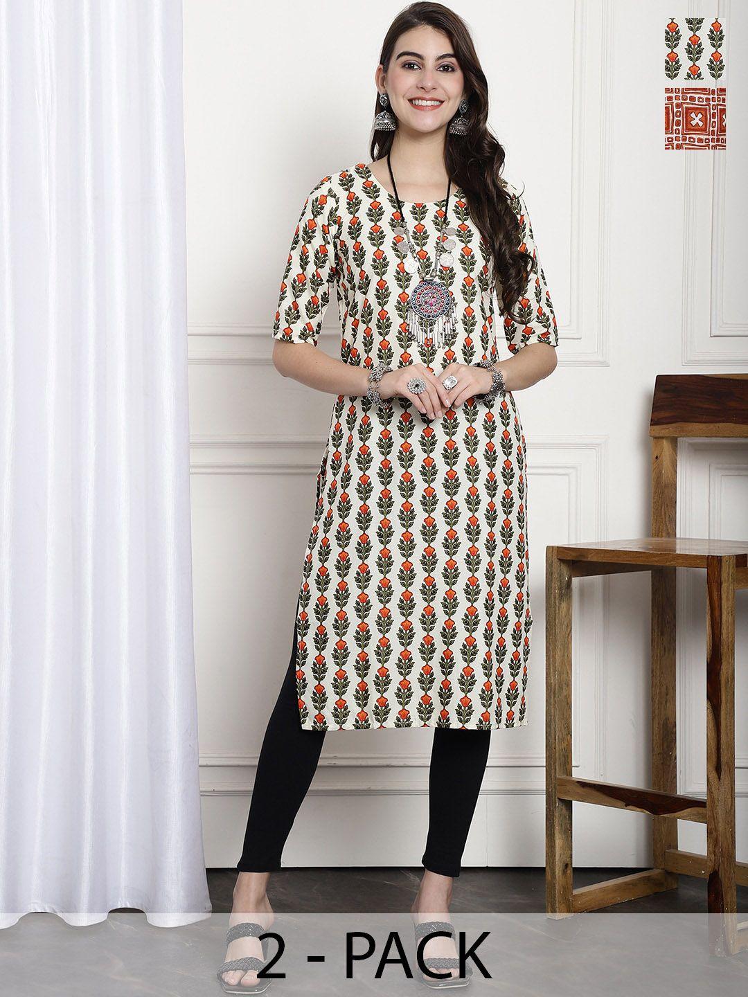 7threads selection of 2 printed straight crepe kurtas